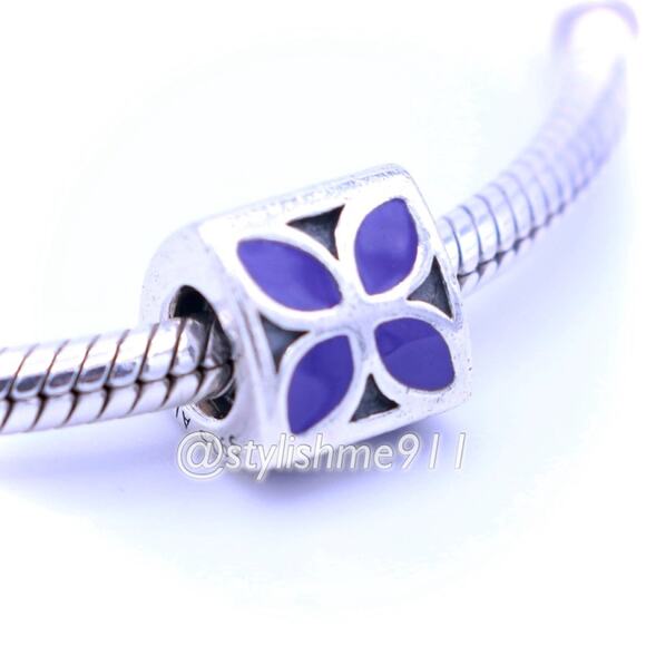 Authentic PANDORA Sterling Silver Violet Enamel Flower Charm - Picture 3 of 8